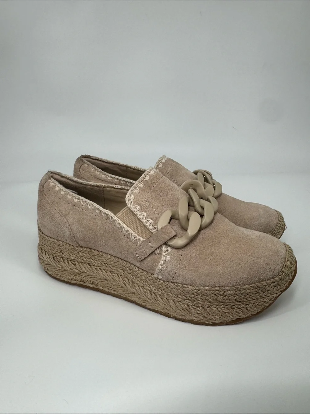 Dolce Vita Taupe Espadrille Suede Platform Nude Wedge Boho Comfort Chic Size 6.5